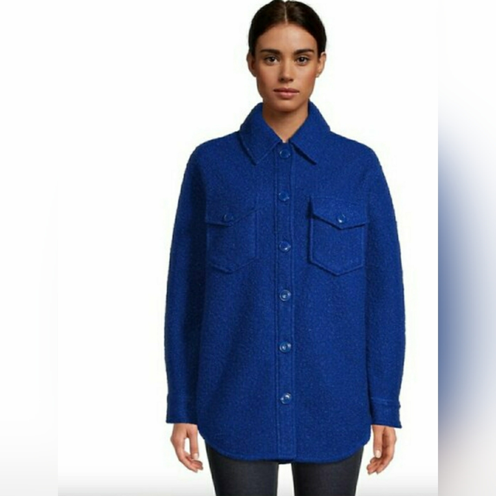 DESIGN LAB Solid  Royal Blue Boucle Shaket - M
